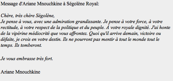 message d'ariane mnouchkine à ségolène royal